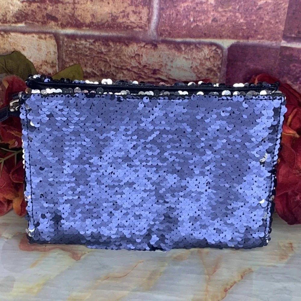 Sequined Color Changing Blue and Silver Cosmetic Bag